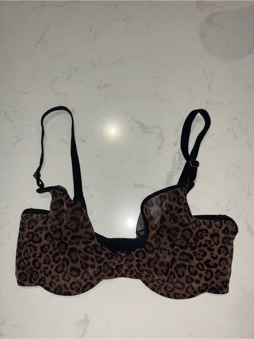 Smart & Sexy 36D Leopard Print Mesh Underwire Bra Brown Black Adjustable Straps